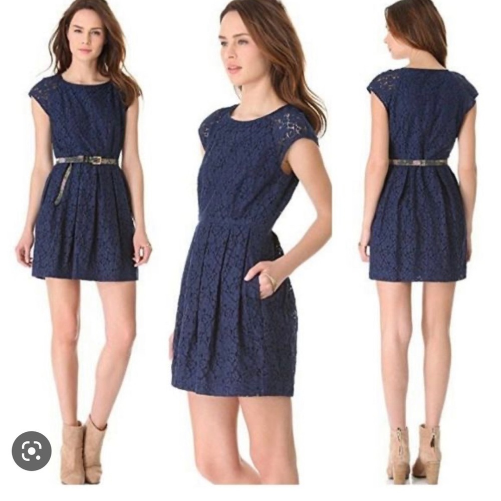 Madewell Timeless LaceBloom Navy Flare Fit Floral Eyelet Dress
